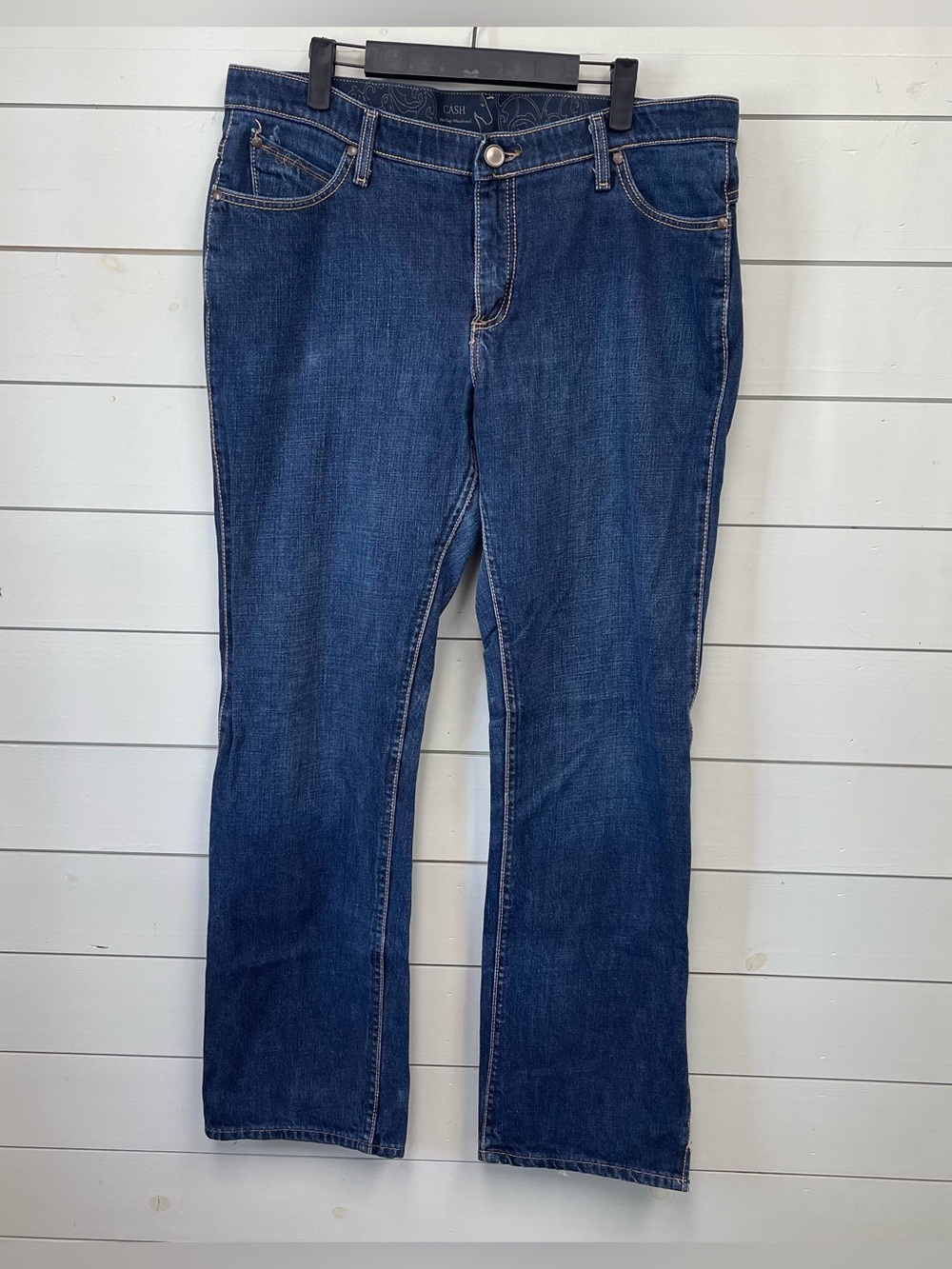 Wrangler cash no gap waistband jeans dark blue women's size 13/14 X 34